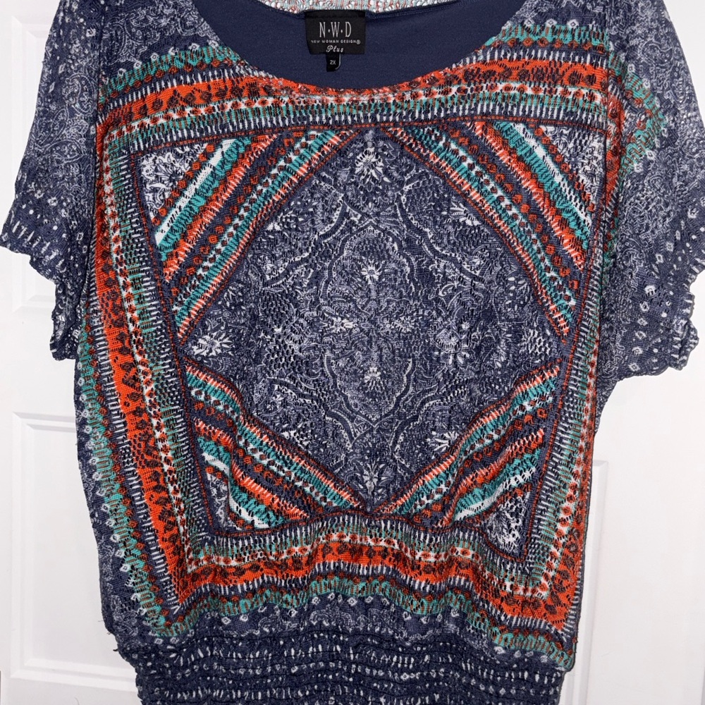 Elegant Blue Orange Green Women's lace Blouse Size 2X